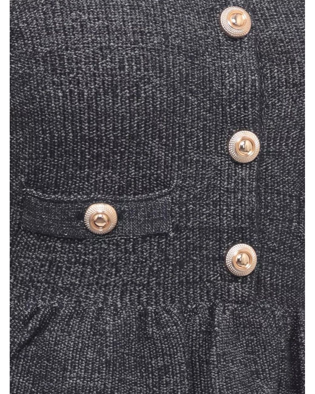 Self-Portrait Black Textured Long-Sleeve Flared Knitted Midi Dress