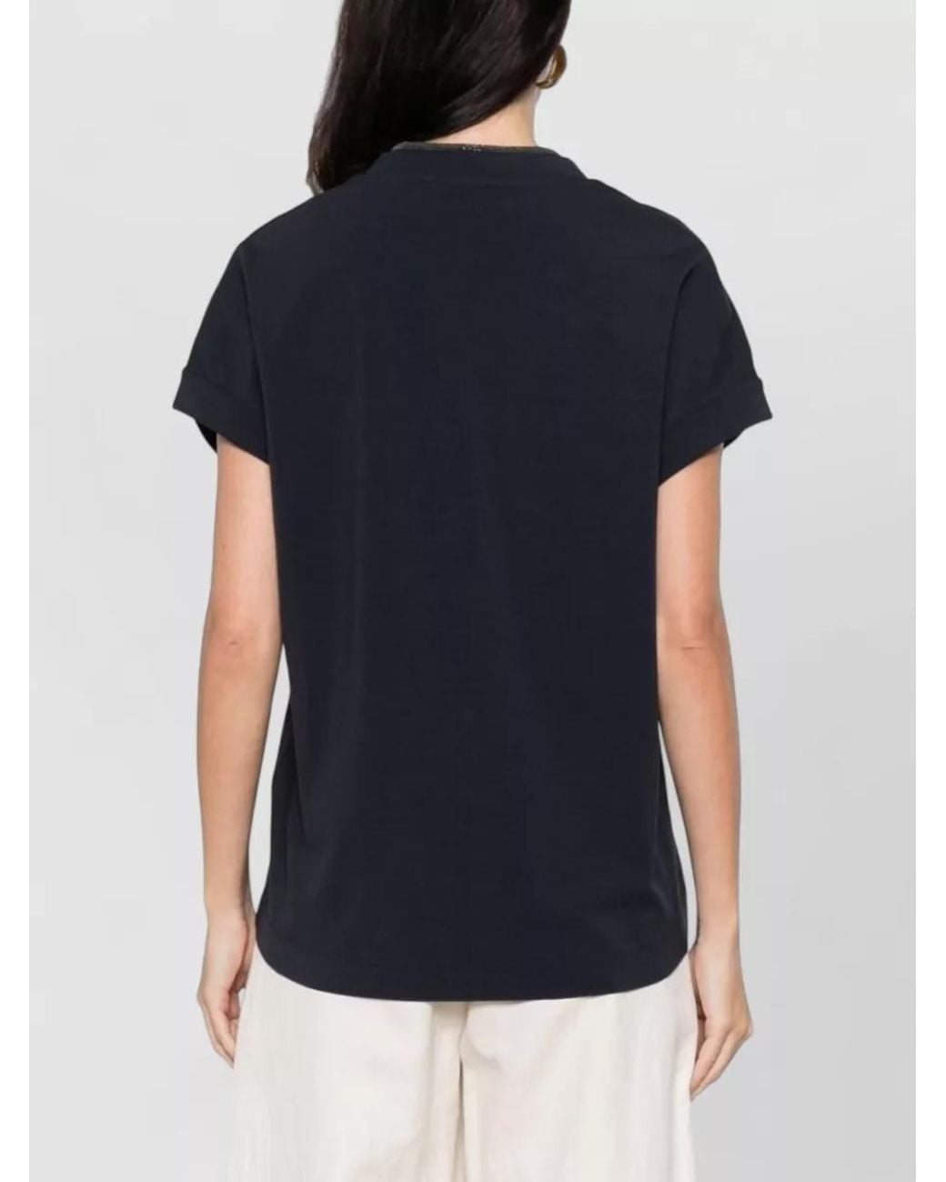 Brunello Cucinelli Black Cotton V-Neck T-Shirt