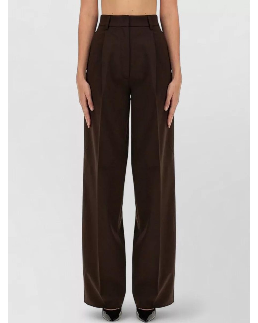 Thelatest Brown Wool-Blend Regular-Fit Wide-Leg Trousers