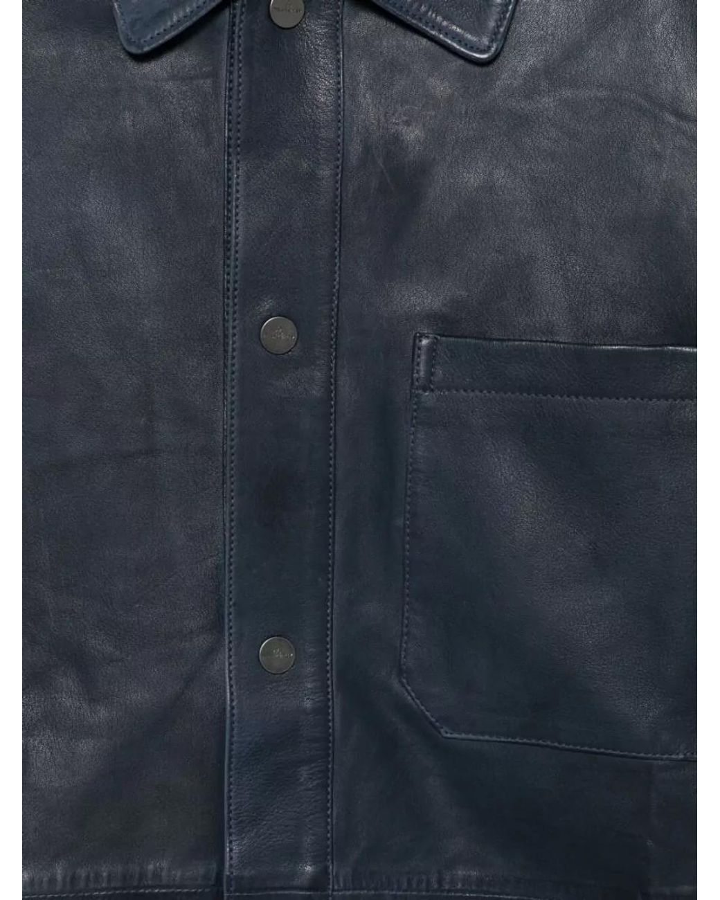 Peuterey Blue Calf Leather Buttoned Leather Jacket