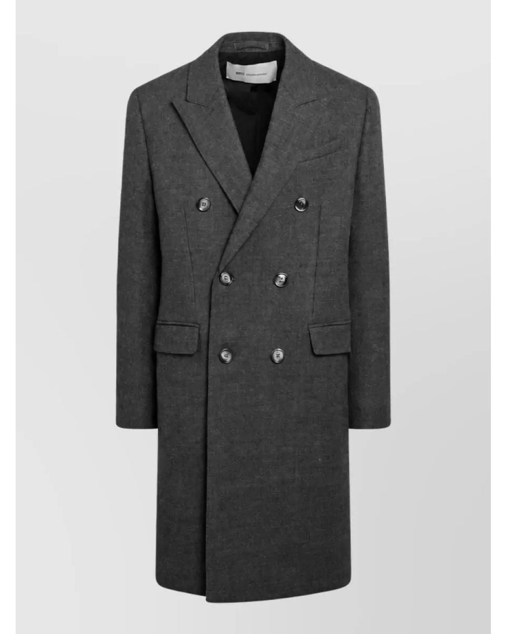 AMI Black Virgin Wool Double-Breasted Coat for men