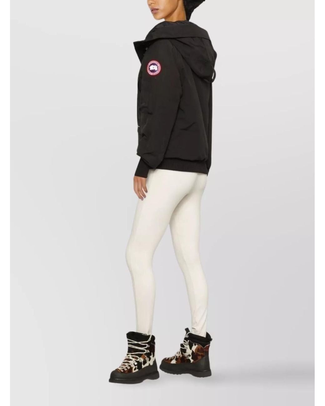 Canada Goose Black Hooded Feather Down Bomber Jacket With Ribbed Cuffs