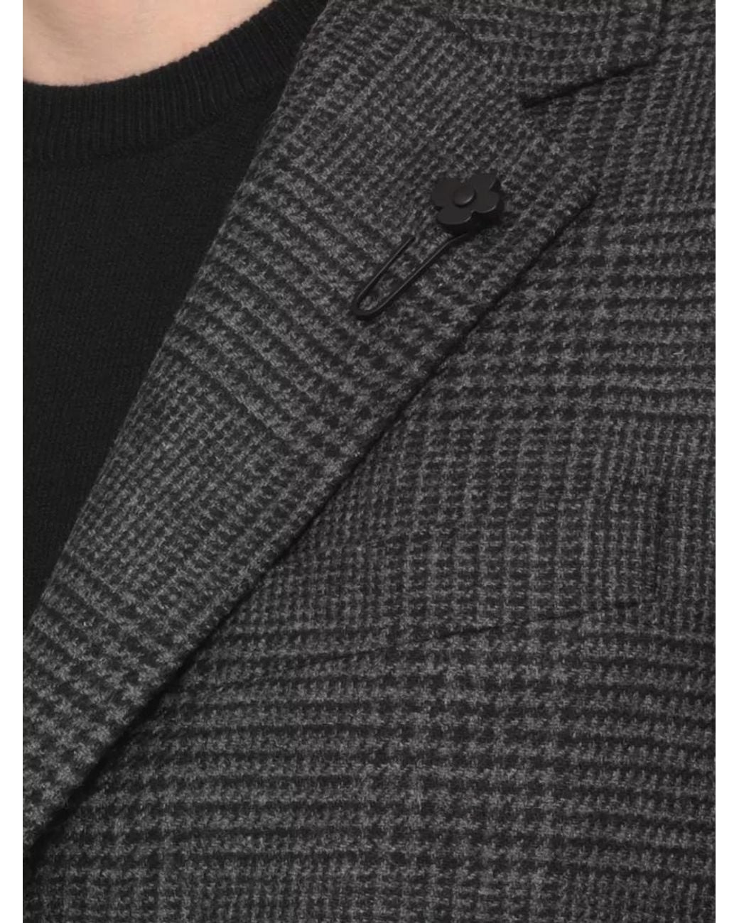 Lardini Black Wool Cashmere Prince Of Wales Single Breasted Suit for men