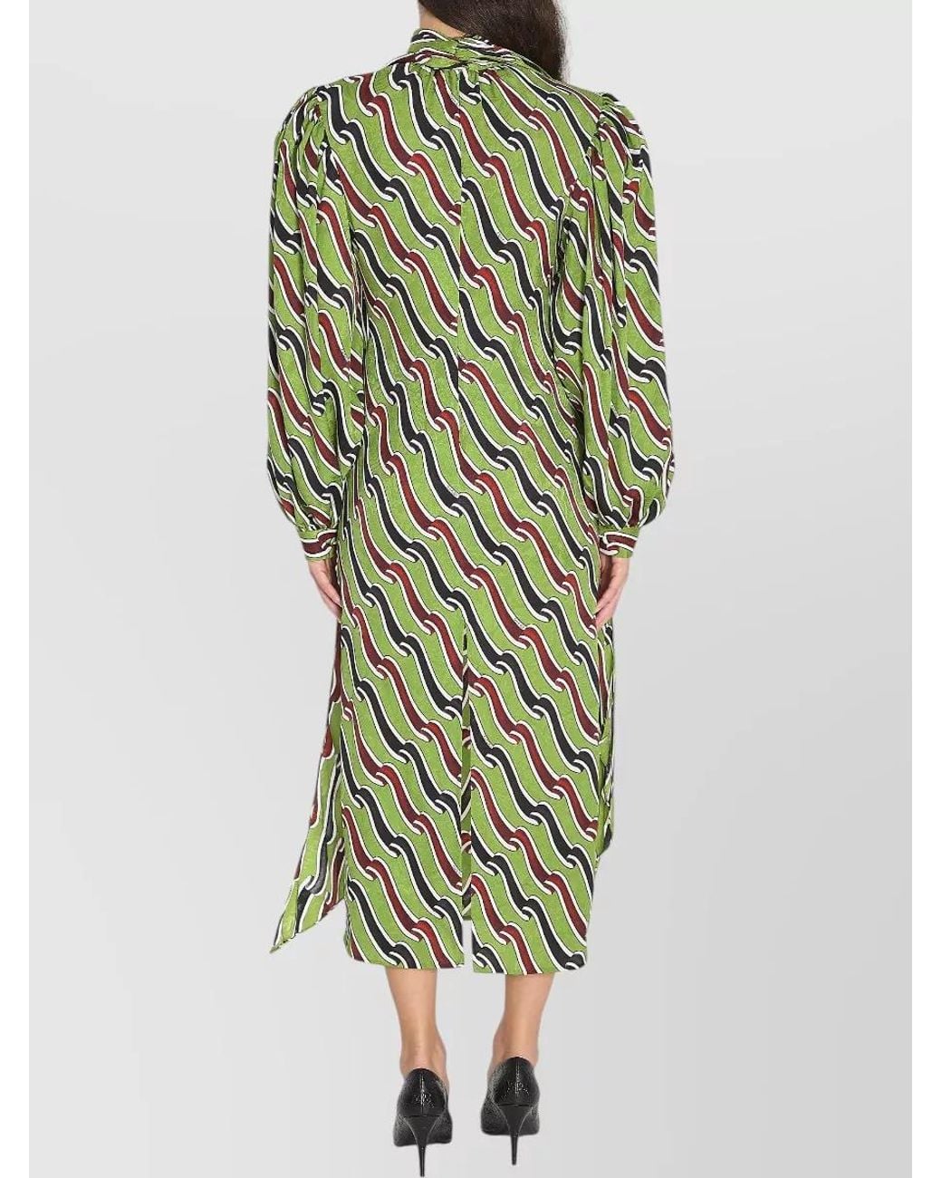Gucci Green Printed Silk Midi Dress