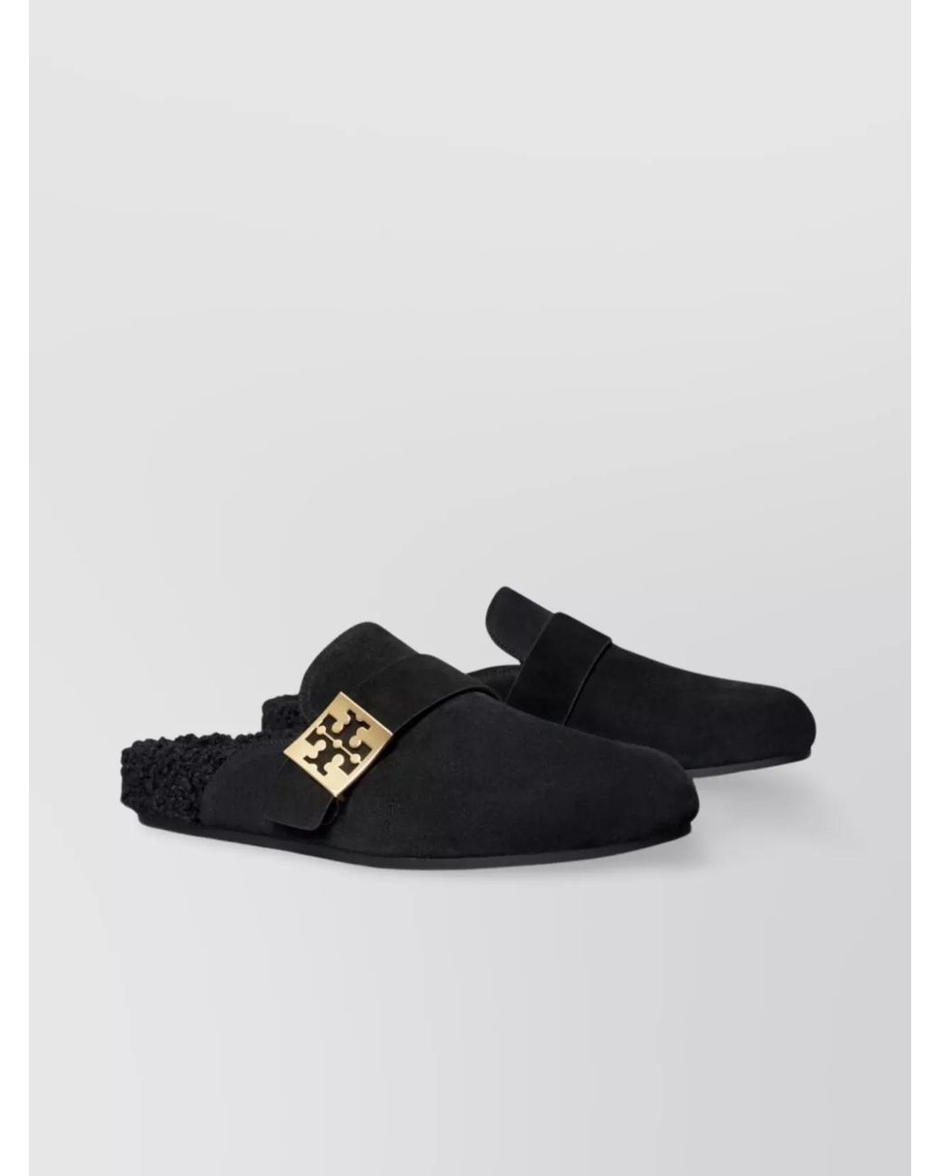 Tory Burch Black Suede Shearling Mules
