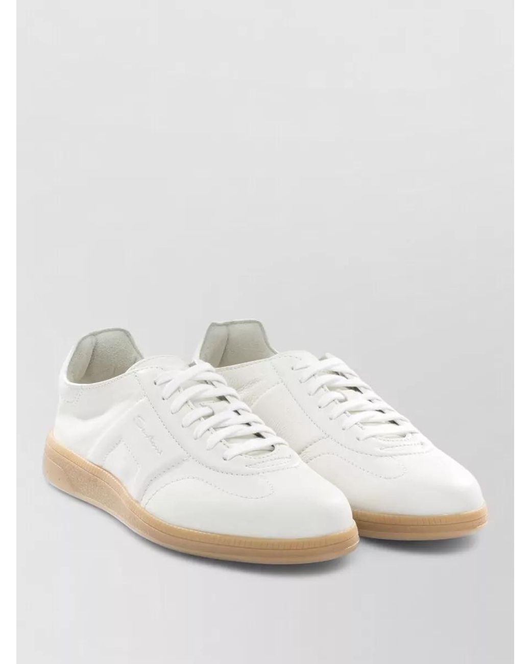 Santoni White Calf Leather Low-Top Sneakers for men