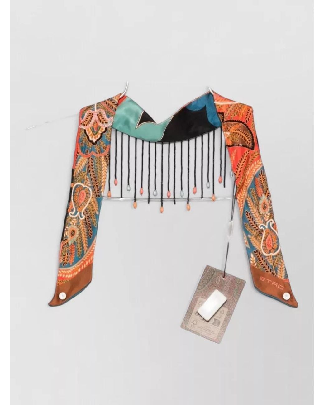 Etro White Silk Paisley-Print Bead-Embellished Foulard