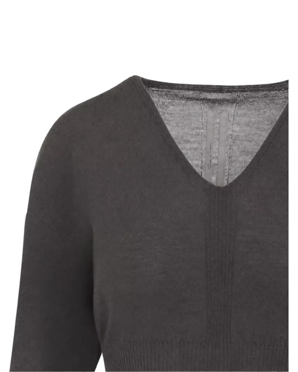 Rick Owens Gray Wool Fine-Knit Cropped V-Neck Sweatshirt
