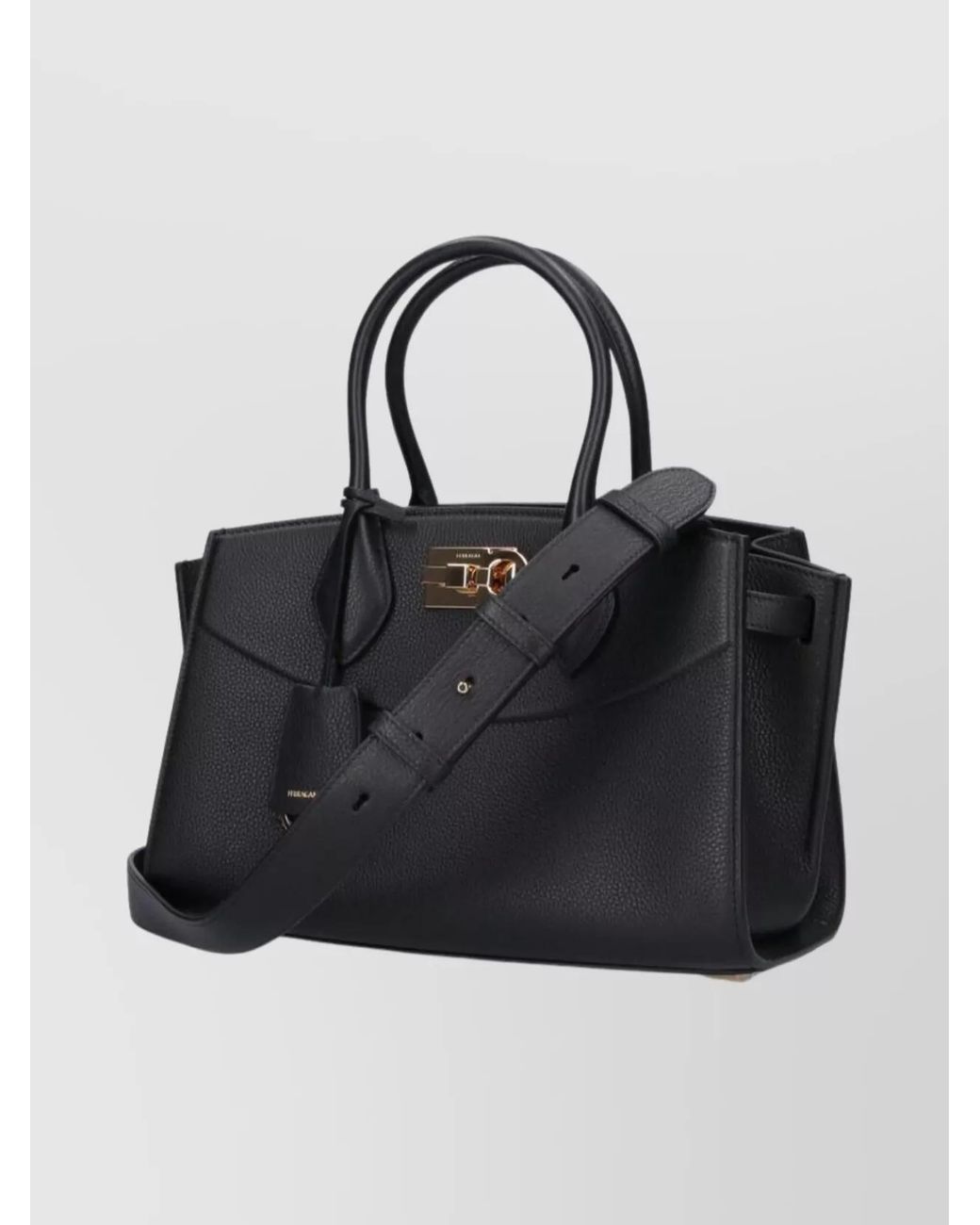 Ferragamo Black Structured Shoulder Bag Detachable Strap