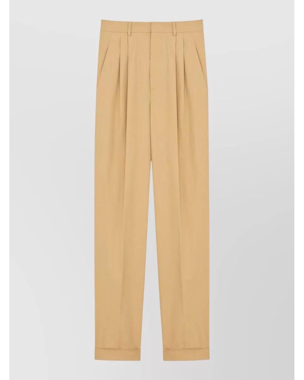 Saint Laurent Natural High-Rise Slim-Fit Pleated Trousers for men