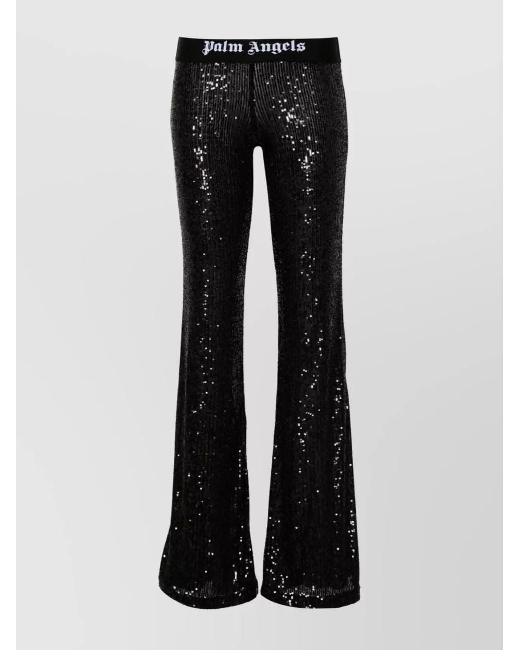 Palm Angels Black Sequined Logo Tape Flared Trousers
