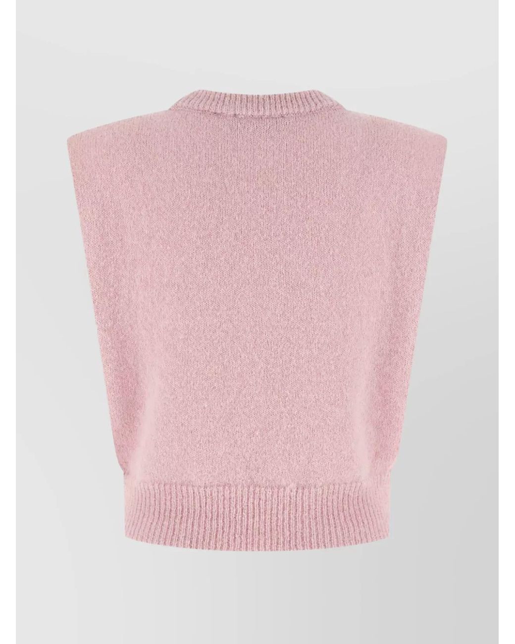 ROTATE BIRGER CHRISTENSEN Pink Alpaca Wool Crew Neck Padded Shoulder Cropped Vest