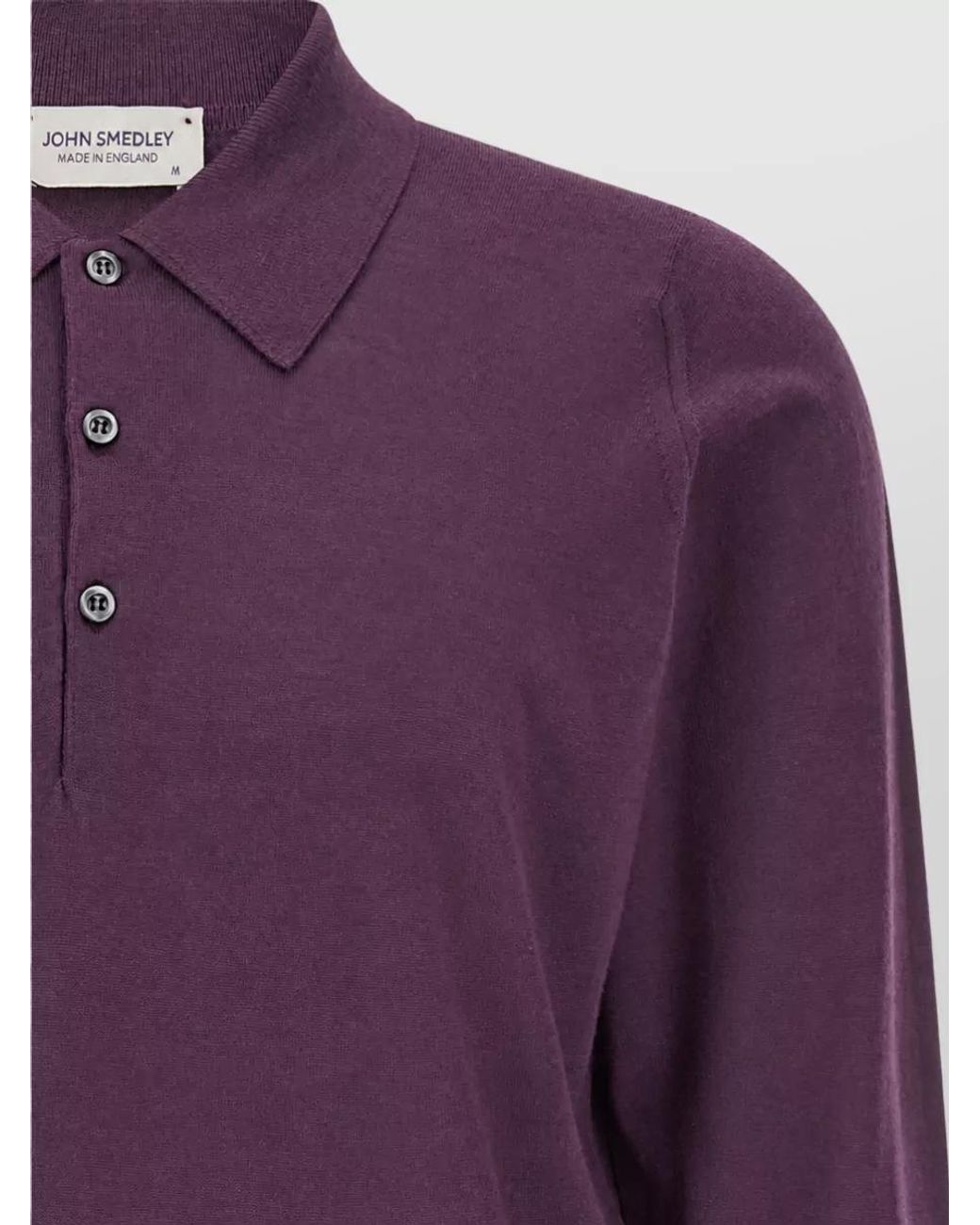 John Smedley Purple Merino Wool Long-Sleeve Polo Shirt for men