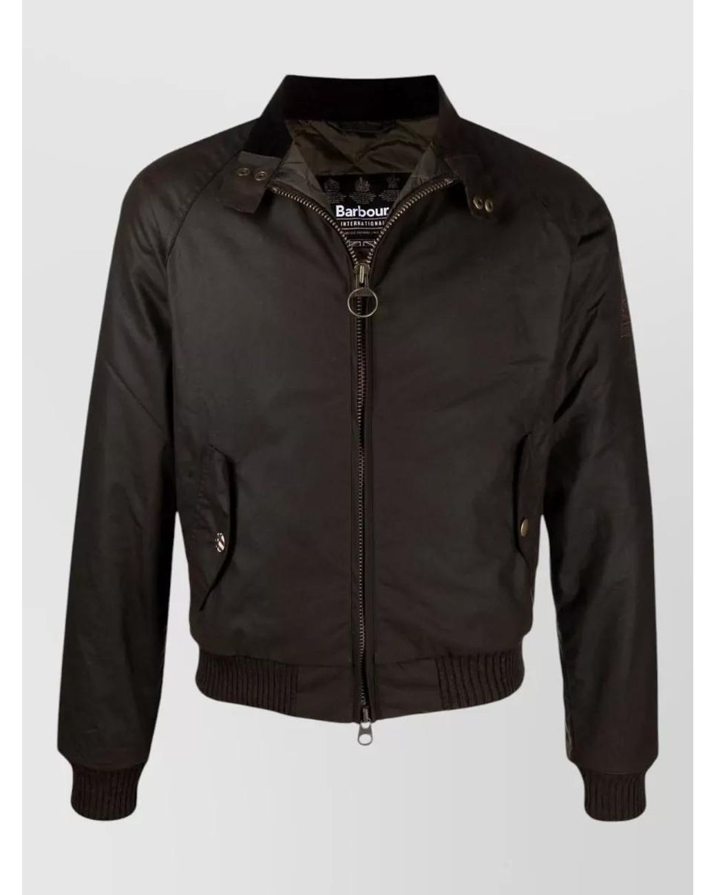 Barbour Black Cotton Waxed Funnel Neck Bomber Jacket for men