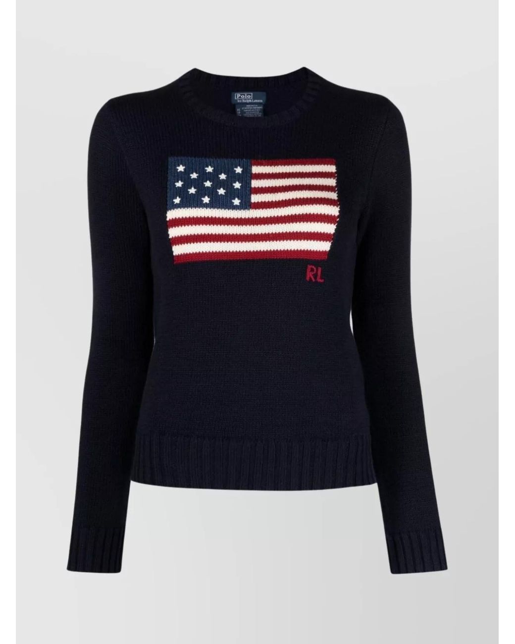 Polo Ralph Lauren Blue Cotton Intarsia-Knit Flag Crewneck Jumper
