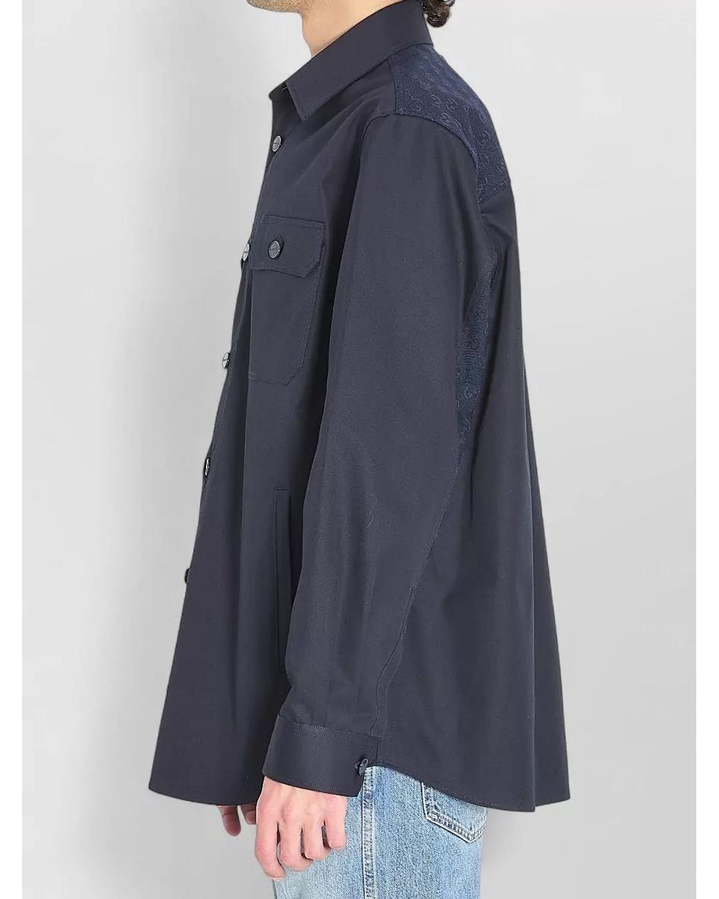 Gucci Blue Cotton Twill Shirt for men