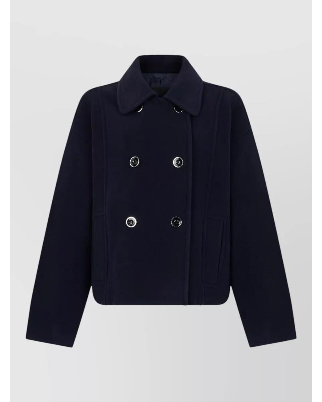Pinko Blue Wool Cropped Double-Breasted Coat