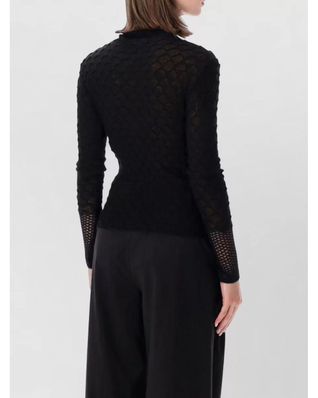 Lanvin Black Textured High-Neck Long-Sleeve Wool Sweater
