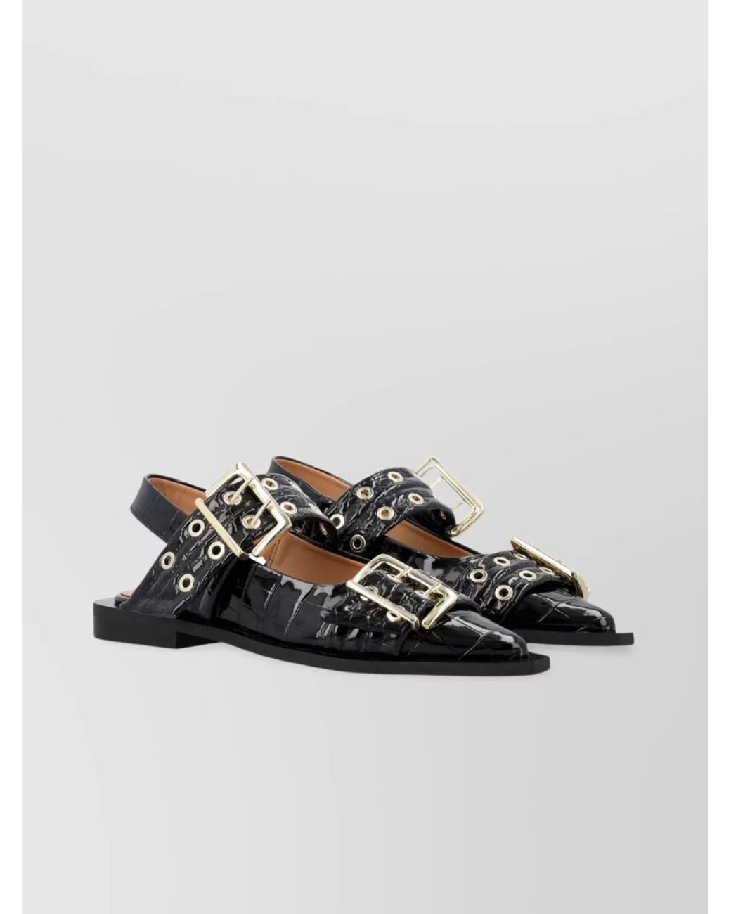 Ganni Black Patent Buckle Slingback Ballerina Shoes