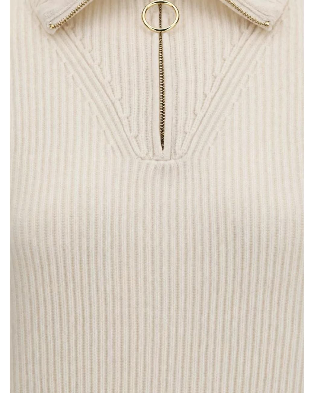 Forte_forte Natural Wool Cashmere Ribbed Half Zip Sweatshirt