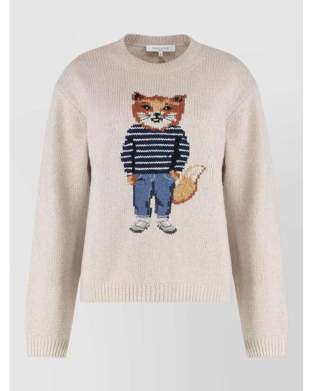 Maison Kitsuné White Wool Crewneck Sweater