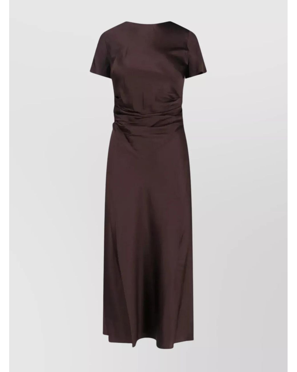 Staud Brown Silk Ruffled V-Neck Short-Sleeve Midi Dress