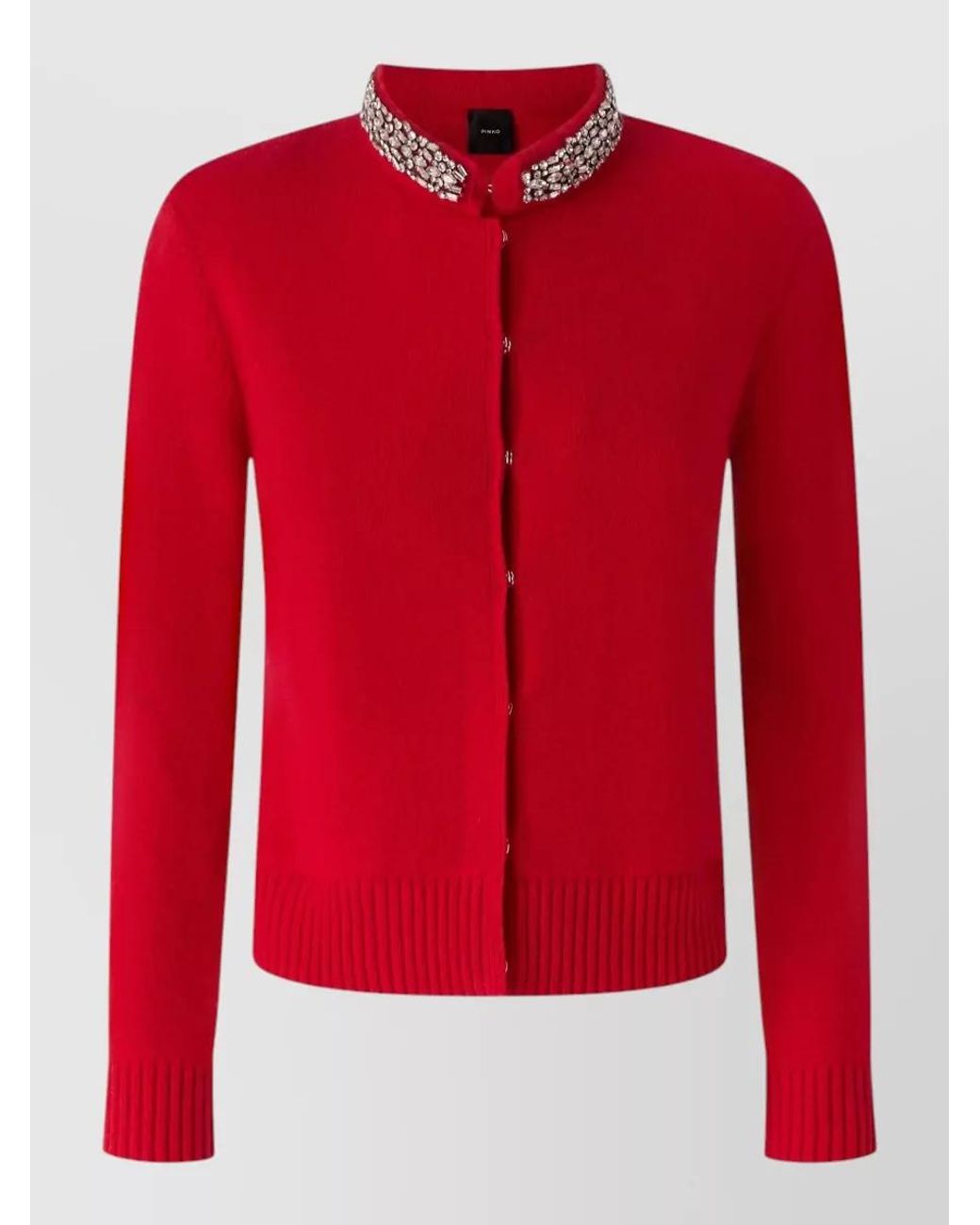 Pinko Red Cashmere-Blend Fine-Knit Slim-Fit Crystal-Embellished Collar Cardigan