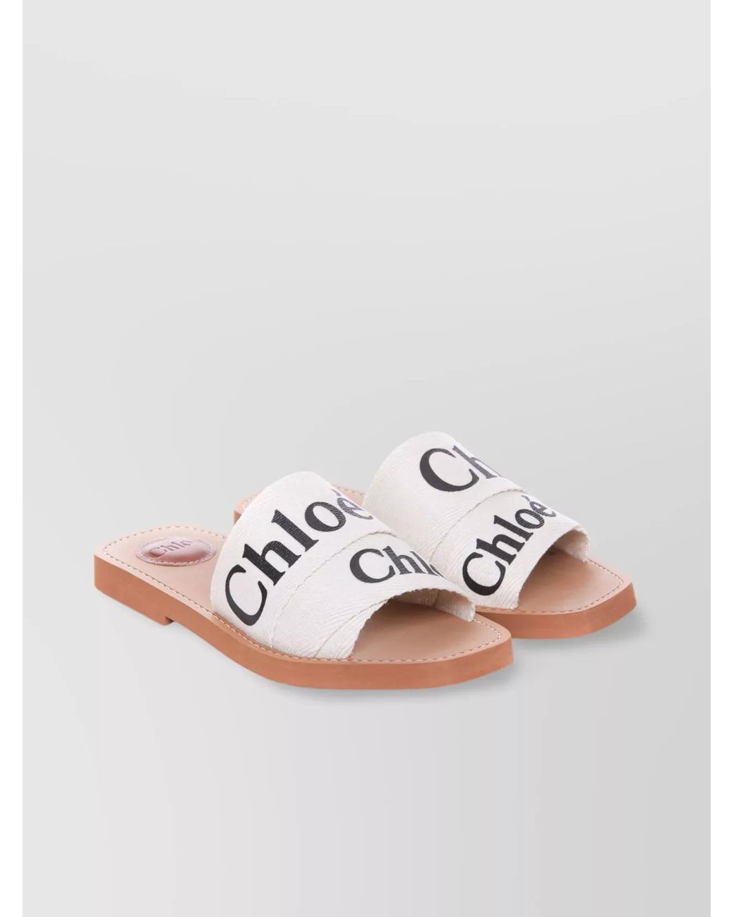 Chloé White Linen Logo-Print Sandals