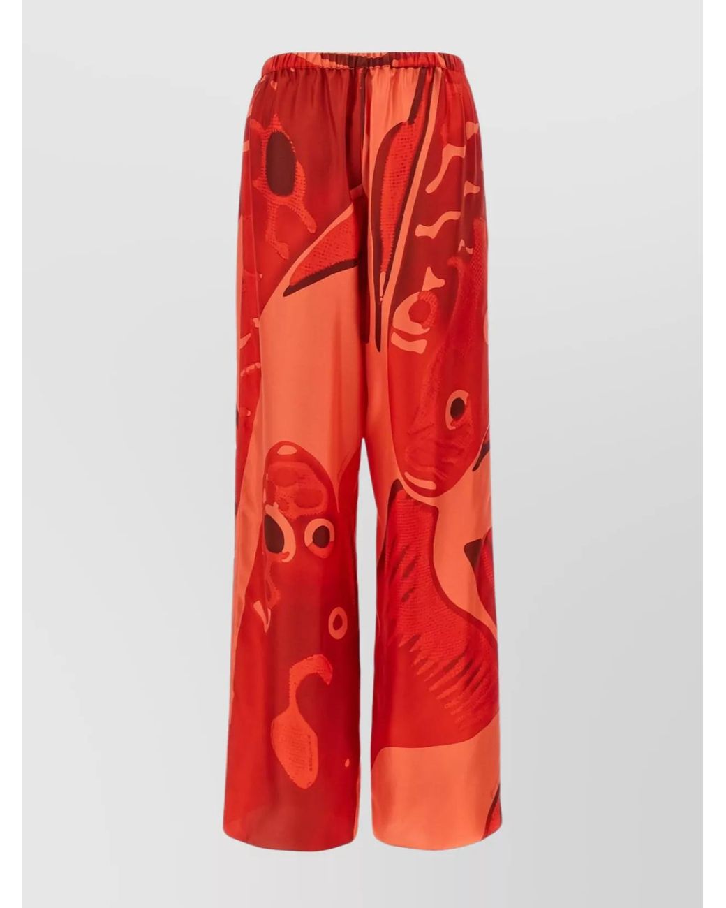 Ferragamo Red Silk Wide-Leg Trousers