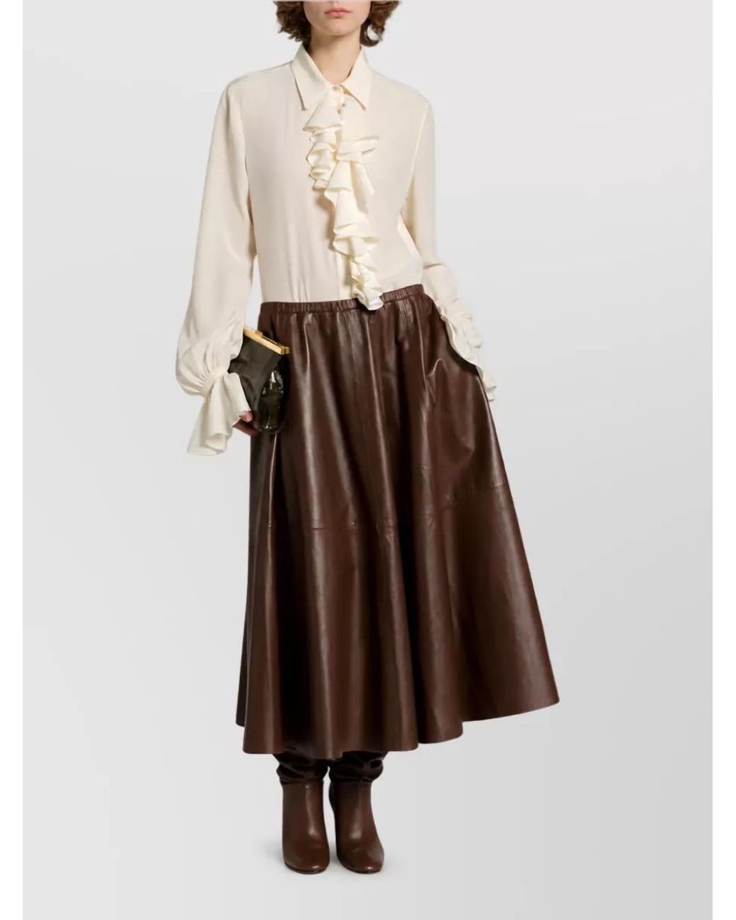 Alberta Ferretti Natural Silk Ruffled Blouse