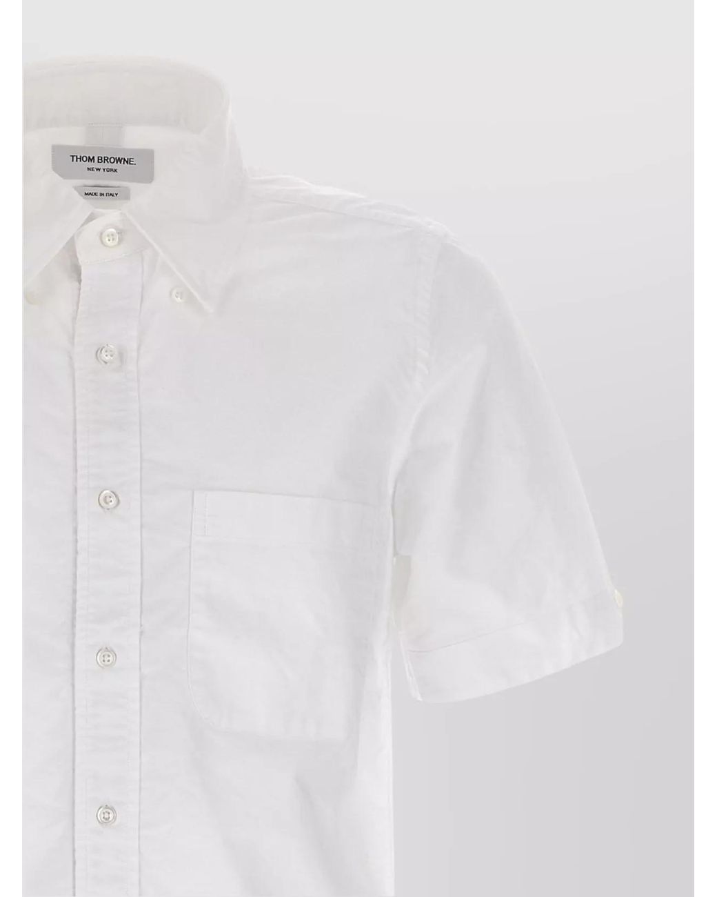Thom Browne White Straight Fit Short Sleeve Cotton Shirt for men