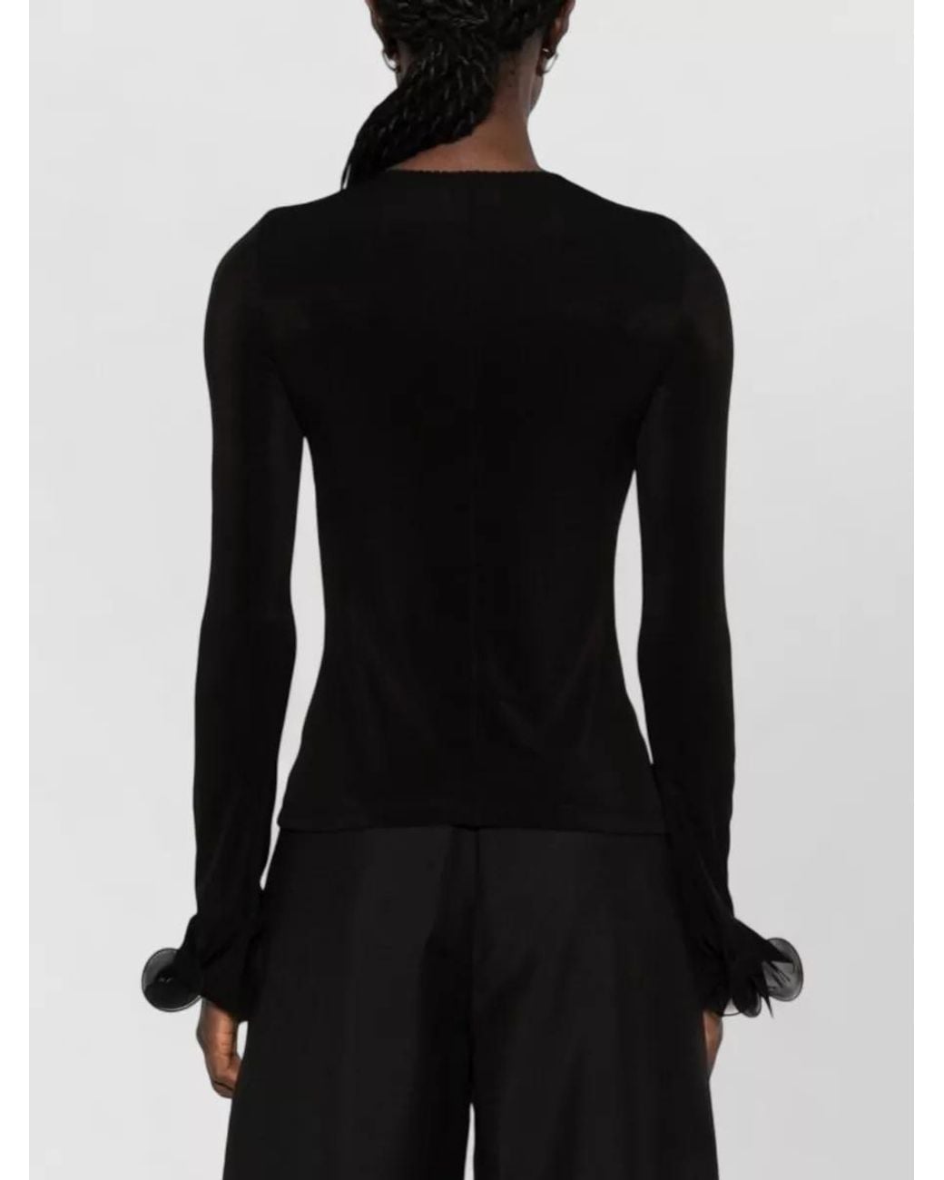 Moschino Black Ruffled Long-Sleeve Jersey Blouse