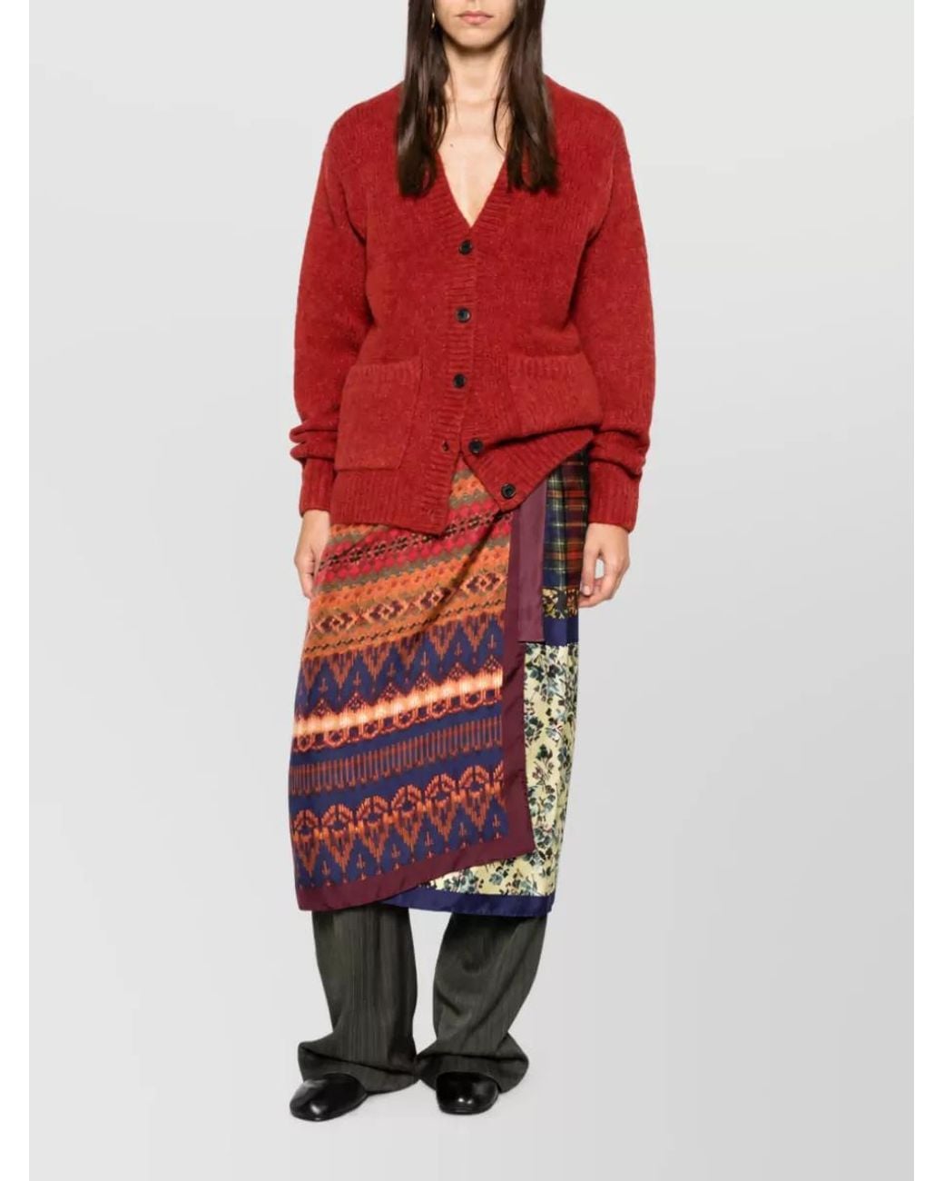 Dries Van Noten Red Alpaca-Blend Oversized V-Neck Cardigan