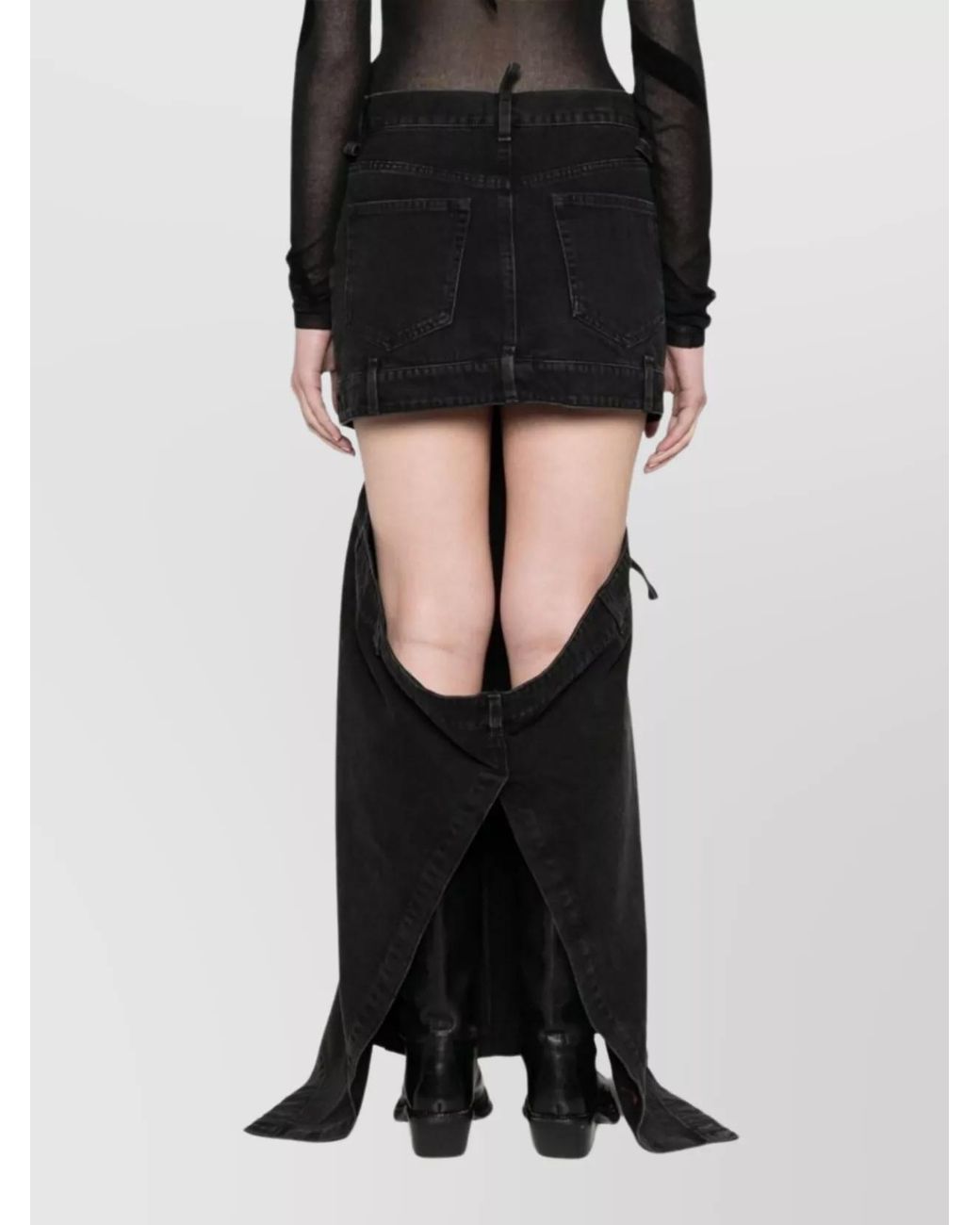 The Attico Black Denim High-Rise Maxi Cutout Skirt