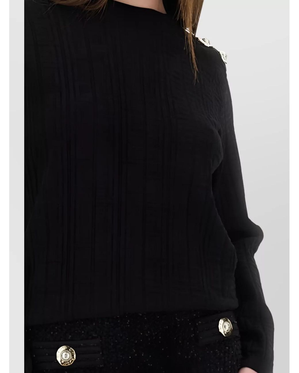 Balmain Black Jacquard Long-Sleeve Knit Top