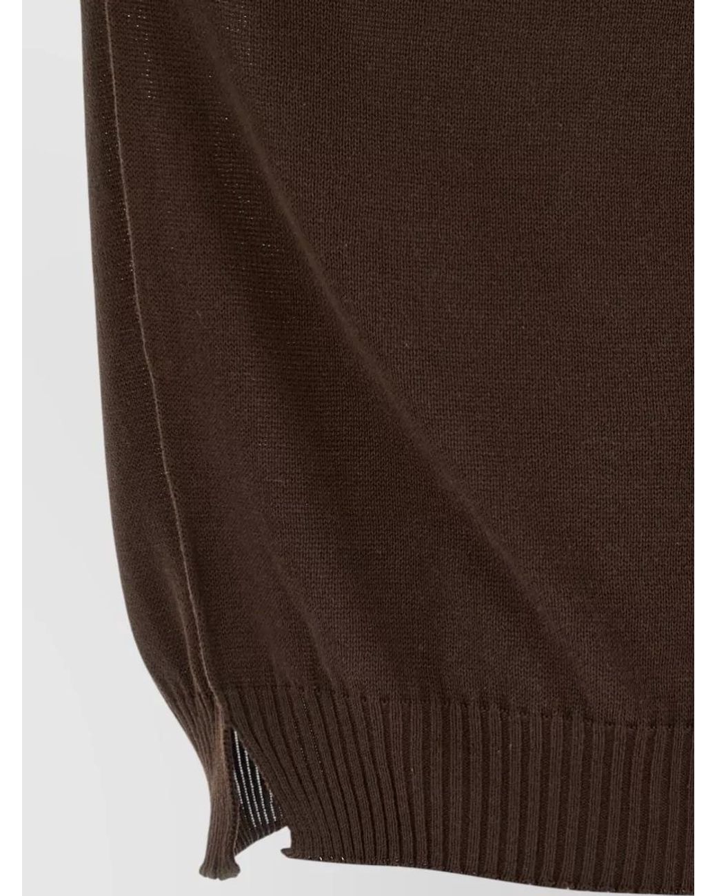 Ma'ry'ya Brown Ribbed Cotton Short-Sleeve Crew-Neck Sweater for men