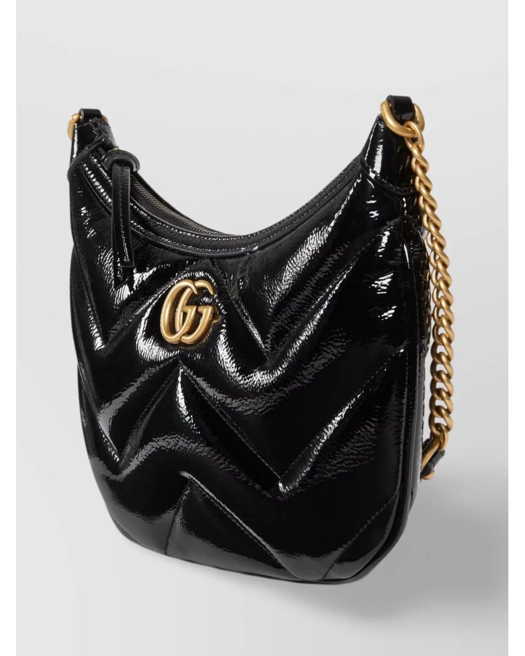 Gucci Black Gg Marmont Small Patent Leather Shoulder Bag