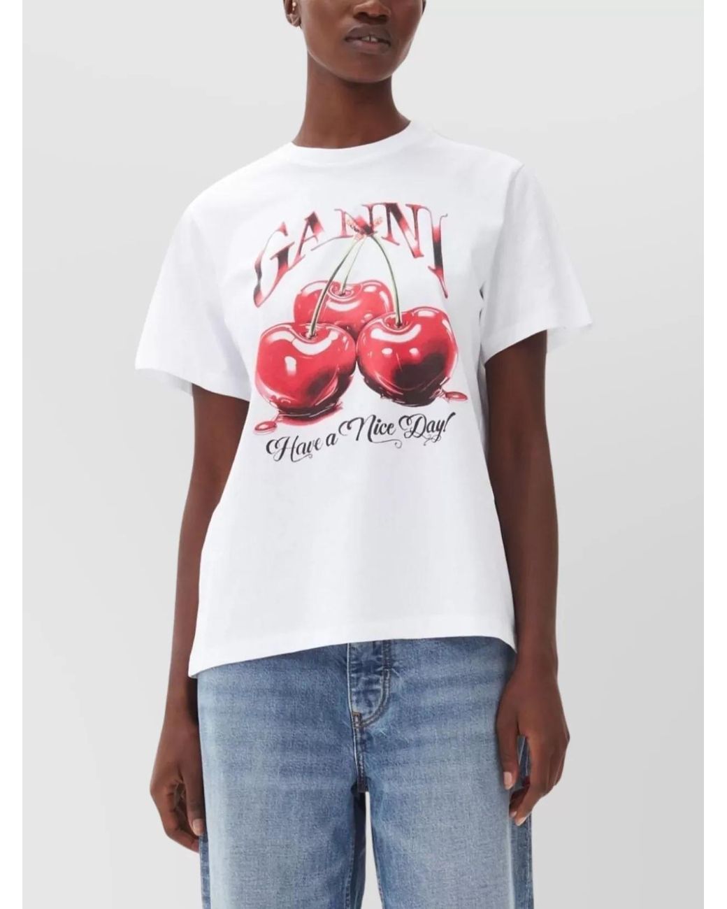 Ganni White Organic Cotton Printed T-Shirt