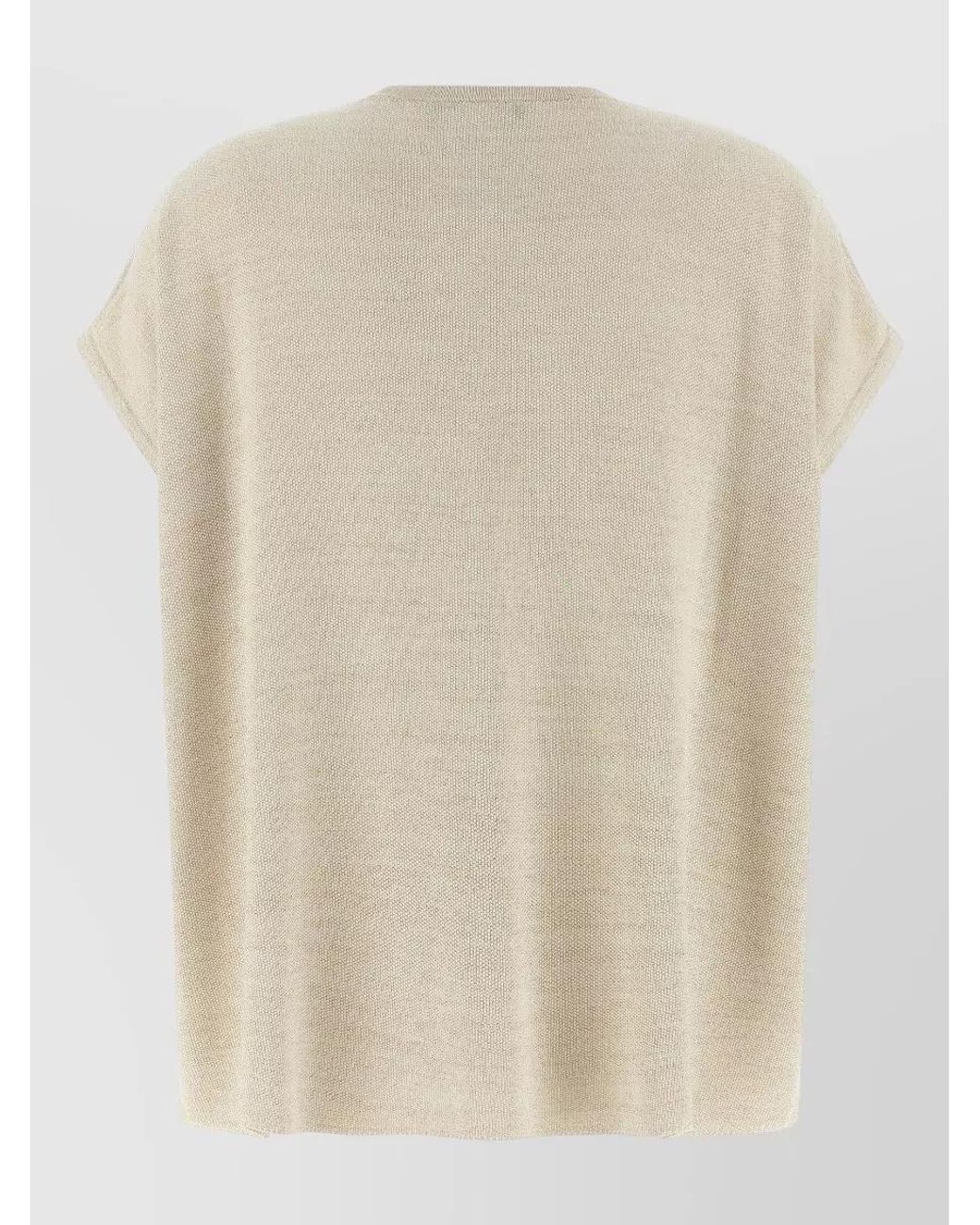 Fabiana Filippi Natural V-Neck Short-Sleeve Knitted Top