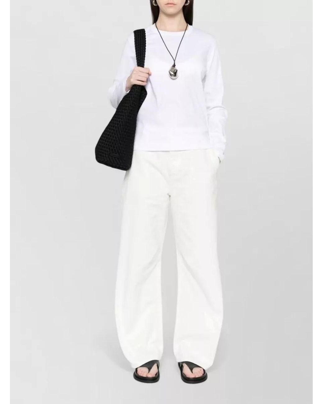 Herskind White Organic Cotton Crewneck Long-Sleeve Knitted Top