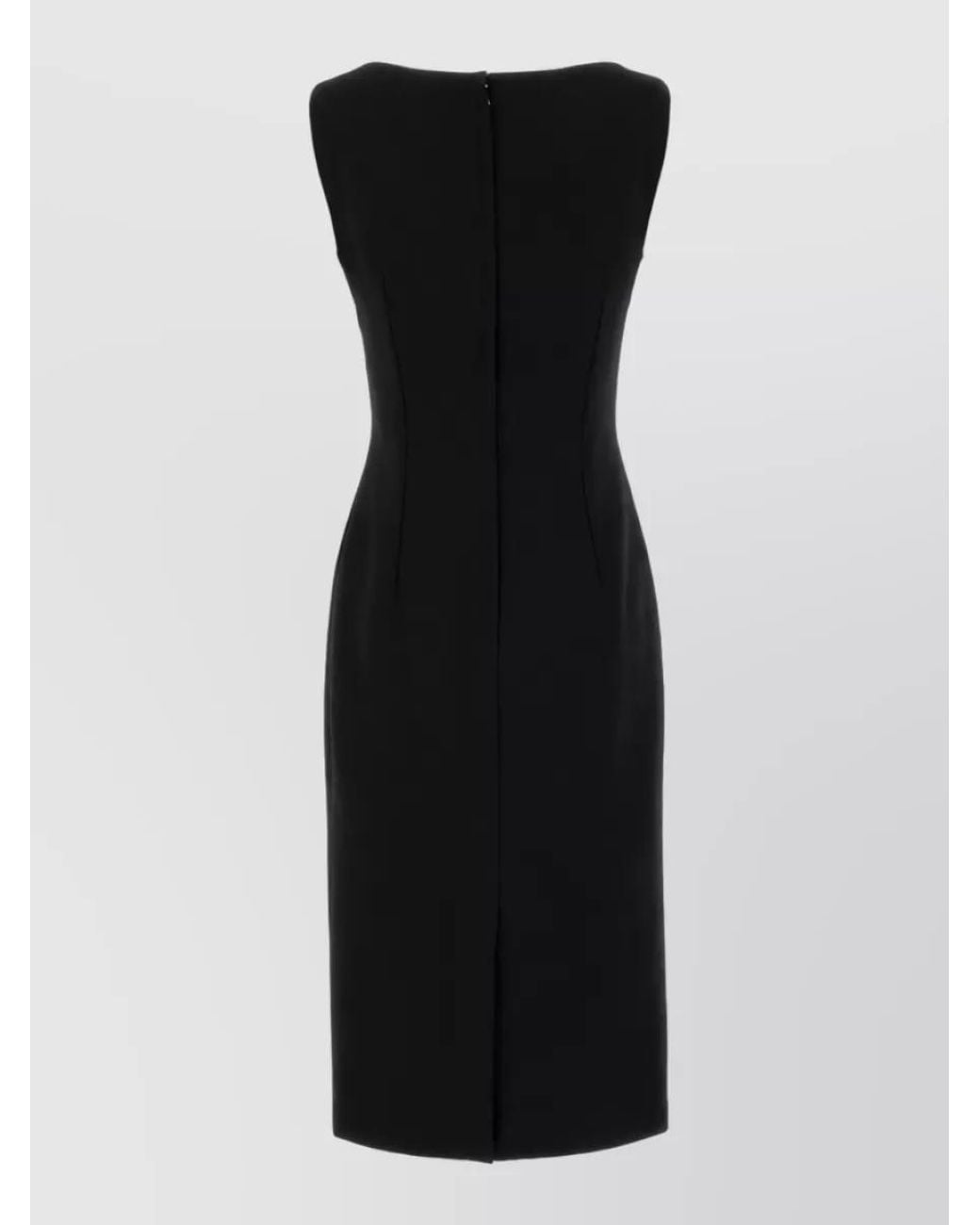 Dolce & Gabbana Black Virgin Wool Sleeveless Square Neck Midi Dress