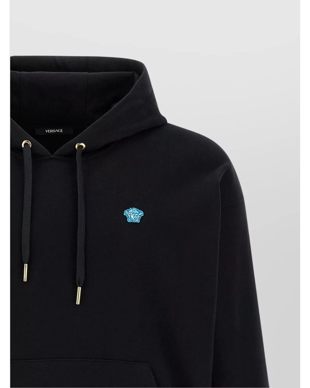 Versace Blue Cotton Medusa Patch Hoodie for men
