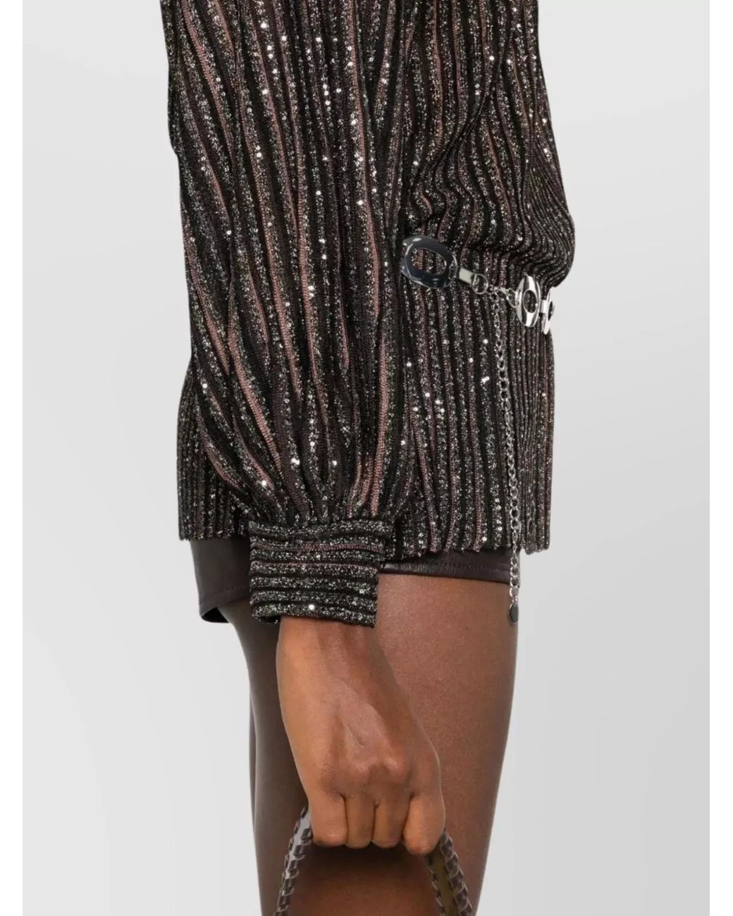 Missoni Gray Striped Sequin Long-Sleeve Crew-Neck Knitted Top