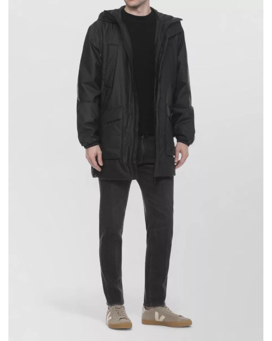 Rains Black Padded Hooded Parka for men