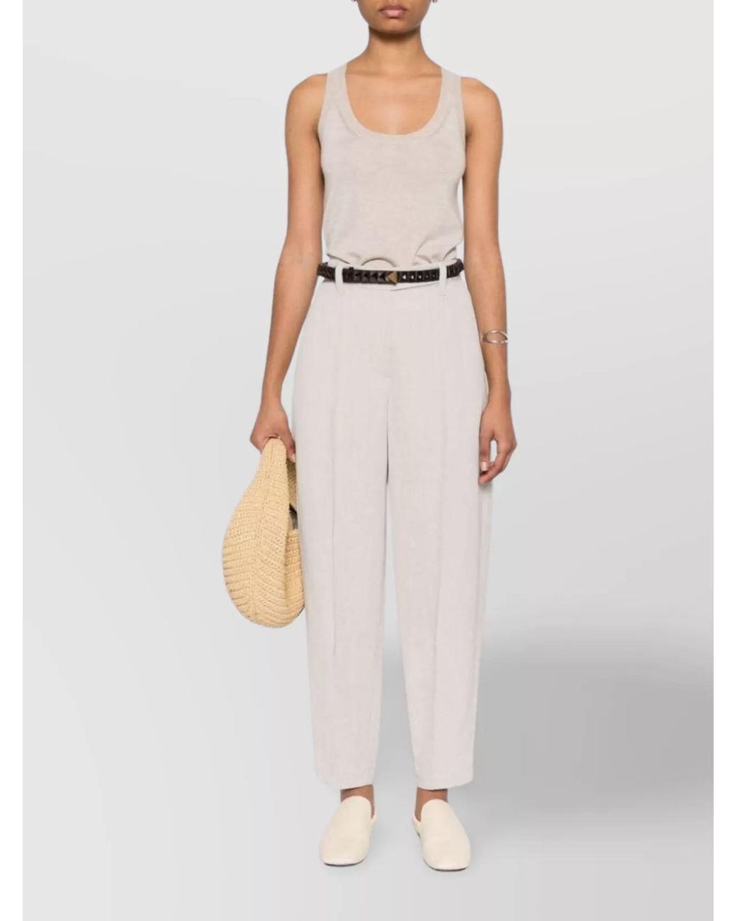 Max Mara Natural Cashmere Fine-Knit Scoop-Neck Sleeveless Tank Top