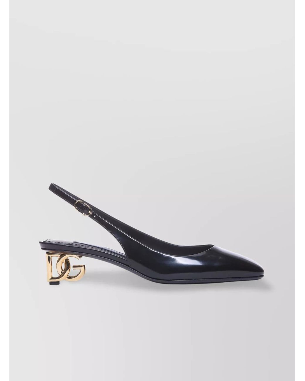 Dolce & Gabbana Black Patent Leather Logo-Heel Slingback Pumps
