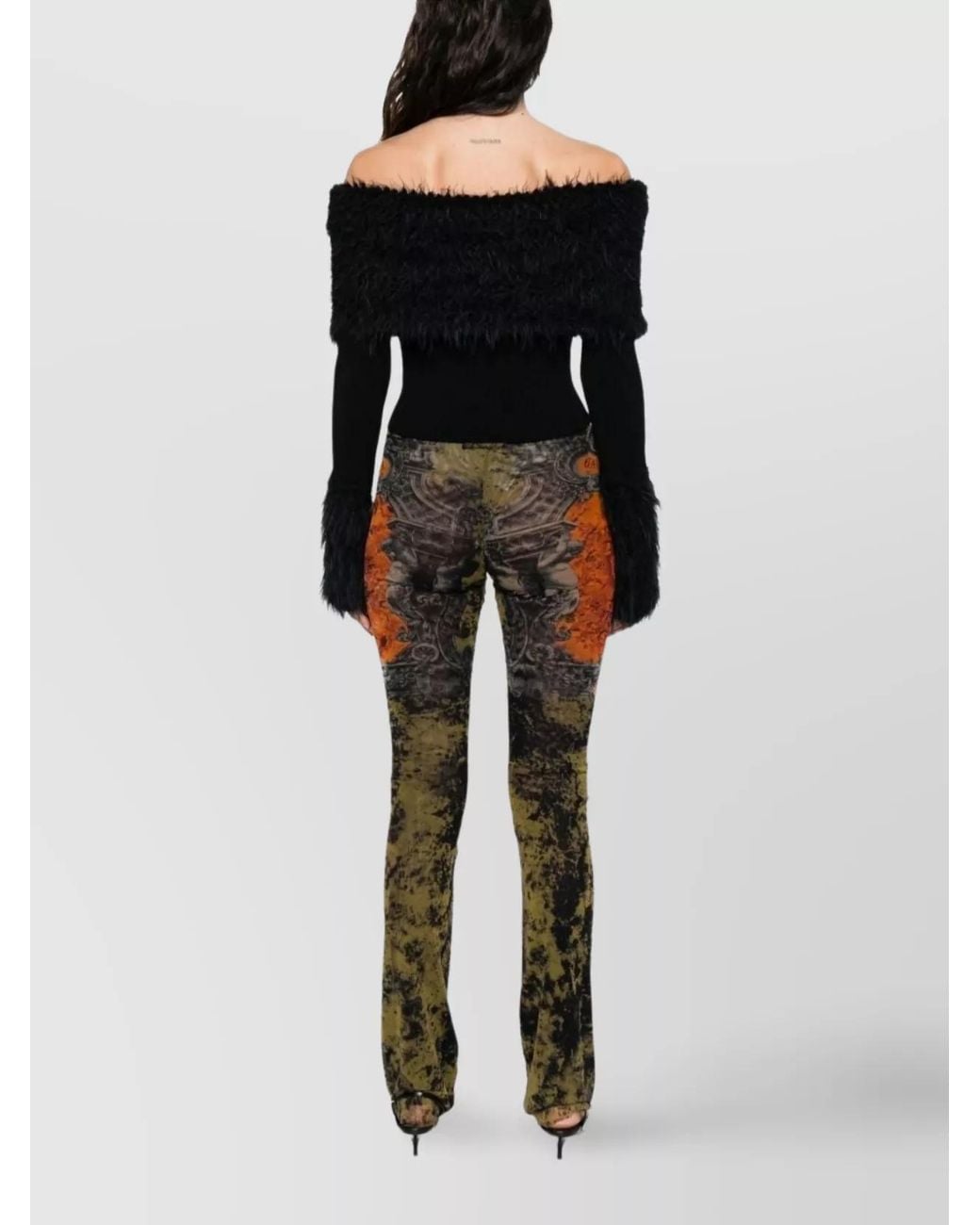 Jean Paul Gaultier Black Ribbed Off-Shoulder Long-Sleeve Knitted Top