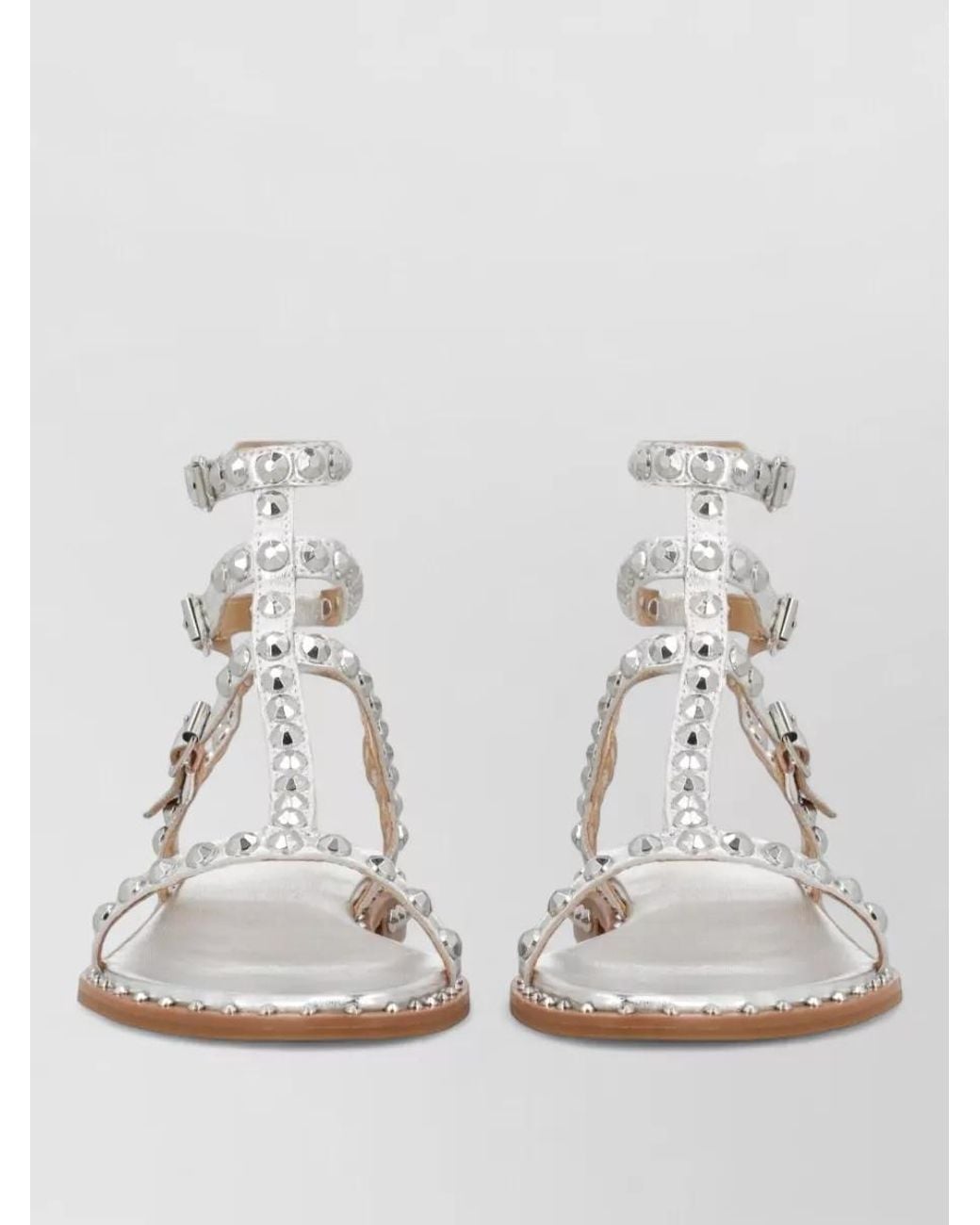 Flat Shoes with Studded Strap and Round Toe - Brown