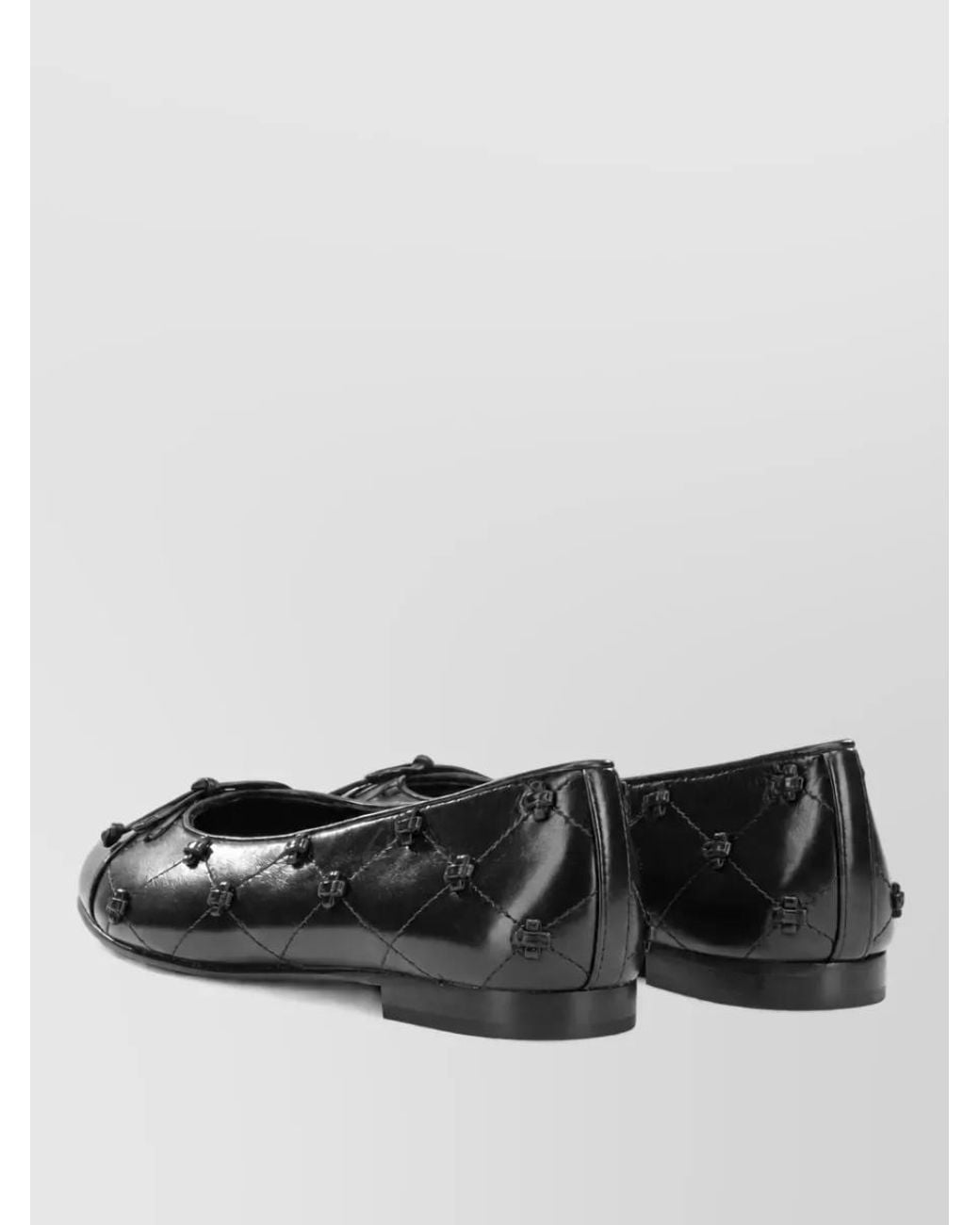 Tory Burch Black Leather Cap-Toe Ballerina Flats