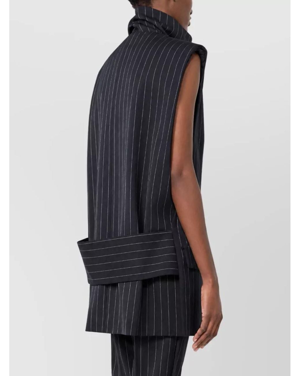 Sportmax Blue Pinstriped Wool Sleeveless V-Neck Jacket
